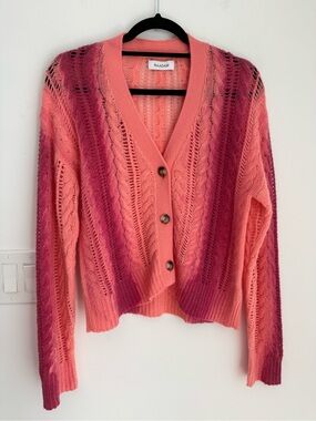 Naadam Lofty Cable Knit Cashmere Cardigan Womens S Peach Pink Ombre V-Neck